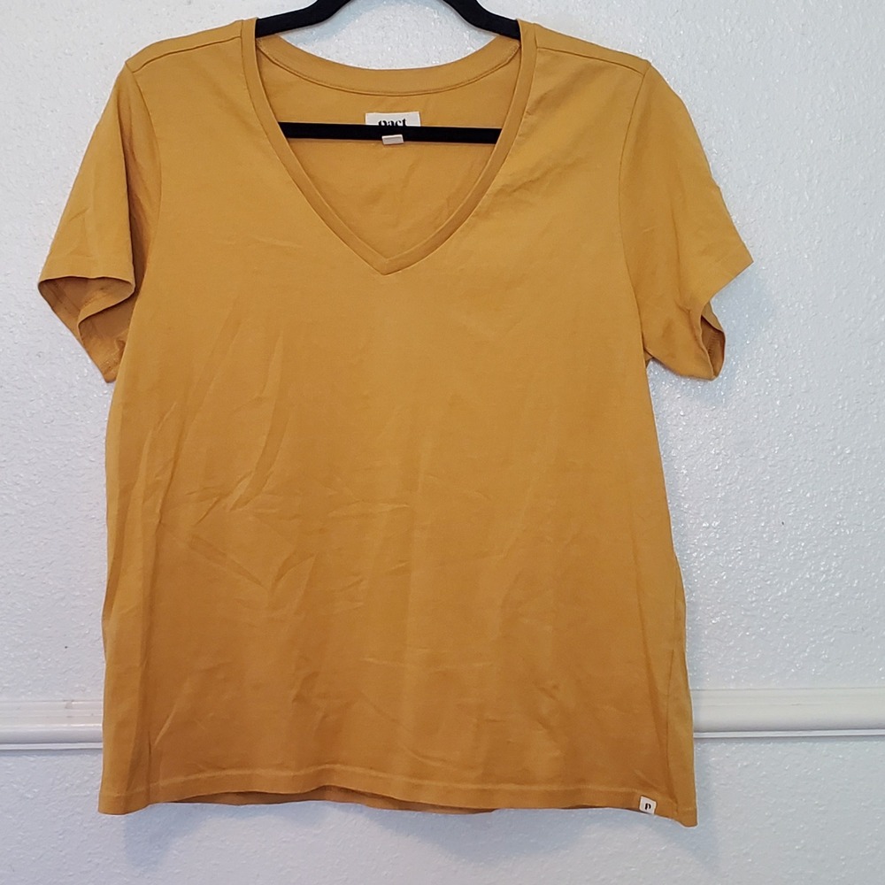 Pact Organic Cotton V-Neck T-Shirt Mustard Yellow Short Sleeve Womens Large